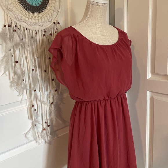 LUSH Burgundy/Maroon Harper Chiffon Dolman Sleeve Dress – Size S - Picture 7 of 10